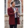 COOFANDY Men’s Wool Blend Coat with Detachable Plaid Scarfs Notched Collar Single Breasted Pea Coat Trench Overcoat(Wine Red)
