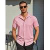 COOFANDY Mens Wrinkle Free Dress Shirt Polka Dot Short Sleeve Button Down Business Casual Shirts(Pink)