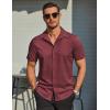 COOFANDY Mens Wrinkle Free Dress Shirt Polka Dot Short Sleeve Button Down Business Casual Shirts(Wine Red-polka Dots)