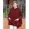 COOFANDY Unisex Casual Hooded Poncho Cape Cloak Fashion Coat Hoodie Pullover with Pocket(Wine Red)