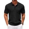 COOFANDY Knit Polo Shirts for Men Short Sleeve Textured Polo Shirt Slim Fit Summer Collared T Shirt with Pocket(A-black)