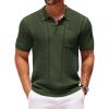 COOFANDY Knit Polo Shirts for Men Short Sleeve Textured Polo Shirt Slim Fit Summer Collared T Shirt with Pocket(Army Green)