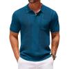 COOFANDY Knit Polo Shirts for Men Short Sleeve Textured Polo Shirt Slim Fit Summer Collared T Shirt with Pocket(Blue)