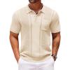 COOFANDY Knit Polo Shirts for Men Short Sleeve Textured Polo Shirt Slim Fit Summer Collared T Shirt with Pocket(Cream)