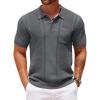 COOFANDY Knit Polo Shirts for Men Short Sleeve Textured Polo Shirt Slim Fit Summer Collared T Shirt with Pocket(Dark Grey)