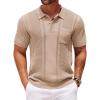COOFANDY Knit Polo Shirts for Men Short Sleeve Textured Polo Shirt Slim Fit Summer Collared T Shirt with Pocket(Khaki)
