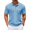 COOFANDY Knit Polo Shirts for Men Short Sleeve Textured Polo Shirt Slim Fit Summer Collared T Shirt with Pocket(Light Blue)