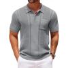 COOFANDY Knit Polo Shirts for Men Short Sleeve Textured Polo Shirt Slim Fit Summer Collared T Shirt with Pocket(Light Grey)