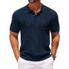 COOFANDY Knit Polo Shirts for Men Short Sleeve Textured Polo Shirt Slim Fit Summer Collared T Shirt with Pocket(Navy Blue)