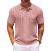 COOFANDY Knit Polo Shirts for Men Short Sleeve Textured Polo Shirt Slim Fit Summer Collared T Shirt with Pocket(Pink)