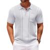 COOFANDY Knit Polo Shirts for Men Short Sleeve Textured Polo Shirt Slim Fit Summer Collared T Shirt with Pocket(White)