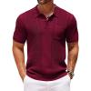 COOFANDY Knit Polo Shirts for Men Short Sleeve Textured Polo Shirt Slim Fit Summer Collared T Shirt with Pocket(Wine Red)
