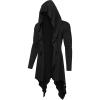 COOFANDY Long Hooded Cardigan Ruffle Shawl Collar Open Front Lightweight Drape Cape Overcoat with Pockets(Black)