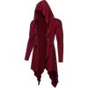 COOFANDY Long Hooded Cardigan Ruffle Shawl Collar Open Front Lightweight Drape Cape Overcoat with Pockets(Wine Red)