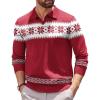 COOFANDY Long Sleeve Polo Shirts for Men Knit Polo Sweater Lightweight Ribbed Pullover Sweater(Christmas Red & White)
