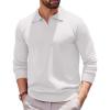 COOFANDY Long Sleeve Polo Shirts for Men Knit Polo Sweater Lightweight Ribbed Pullover Sweater(White)
