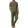 COOFANDY Men 2 Piece Linen Outfit Beach Button Down Shirt Casual Loose Pant Sets(Army Green)