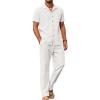 COOFANDY Men 2 Piece Linen Outfit Beach Button Down Shirt Casual Loose Pant Sets(A-white)