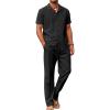 COOFANDY Men 2 Piece Linen Outfit Beach Button Down Shirt Casual Loose Pant Sets(Black)