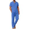 COOFANDY Men 2 Piece Linen Outfit Beach Button Down Shirt Casual Loose Pant Sets(Blue)