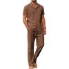 COOFANDY Men 2 Piece Linen Outfit Beach Button Down Shirt Casual Loose Pant Sets(Brown)