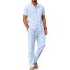 COOFANDY Men 2 Piece Linen Outfit Beach Button Down Shirt Casual Loose Pant Sets(Clear Blue)