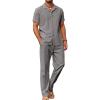 COOFANDY Men 2 Piece Linen Outfit Beach Button Down Shirt Casual Loose Pant Sets(Grey)