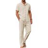 COOFANDY Men 2 Piece Linen Outfit Beach Button Down Shirt Casual Loose Pant Sets(Khaki)