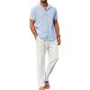 COOFANDY Men 2 Piece Linen Outfit Beach Button Down Shirt Casual Loose Pant Sets(Light Blue Shirt/White Pants)