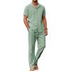 COOFANDY Men 2 Piece Linen Outfit Beach Button Down Shirt Casual Loose Pant Sets(Light Green)