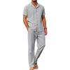 COOFANDY Men 2 Piece Linen Outfit Beach Button Down Shirt Casual Loose Pant Sets(Light Grey)
