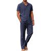 COOFANDY Men 2 Piece Linen Outfit Beach Button Down Shirt Casual Loose Pant Sets(Navy Blue)