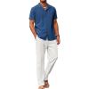 COOFANDY Men 2 Piece Linen Outfit Beach Button Down Shirt Casual Loose Pant Sets(Navy Shirt/White Pants)