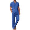 COOFANDY Men 2 Piece Linen Outfit Beach Button Down Shirt Casual Loose Pant Sets(Royal Blue)