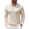 COOFANDY Men Knit Long Sleeve Polo Shirts Casual Dress Collared Sweater Pullover Button Down Golf Polo Shirts(Beige)