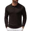 COOFANDY Men Knit Long Sleeve Polo Shirts Casual Dress Collared Sweater Pullover Button Down Golf Polo Shirts(Brown)