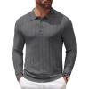 COOFANDY Men Knit Long Sleeve Polo Shirts Casual Dress Collared Sweater Pullover Button Down Golf Polo Shirts(Dark Grey)