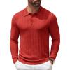 COOFANDY Men Knit Long Sleeve Polo Shirts Casual Dress Collared Sweater Pullover Button Down Golf Polo Shirts(Dark Red)