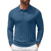 COOFANDY Men Knit Long Sleeve Polo Shirts Casual Dress Collared Sweater Pullover Button Down Golf Polo Shirts(Denim Blue)