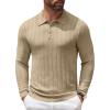COOFANDY Men Knit Long Sleeve Polo Shirts Casual Dress Collared Sweater Pullover Button Down Golf Polo Shirts(Khaki)