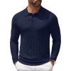 COOFANDY Men Knit Long Sleeve Polo Shirts Casual Dress Collared Sweater Pullover Button Down Golf Polo Shirts(Navy Blue)