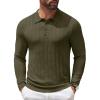 COOFANDY Men Knit Long Sleeve Polo Shirts Casual Dress Collared Sweater Pullover Button Down Golf Polo Shirts(Olive Green)