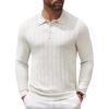 COOFANDY Men Knit Long Sleeve Polo Shirts Casual Dress Collared Sweater Pullover Button Down Golf Polo Shirts(White)