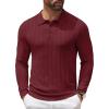 COOFANDY Men Knit Long Sleeve Polo Shirts Casual Dress Collared Sweater Pullover Button Down Golf Polo Shirts(Wine Red)