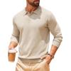 COOFANDY Men Long Sleeve Polo Sweater Knitted Polo Slim Fit Waffle Collared Pullover Sweater(Champagne)