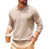 COOFANDY Men Long Sleeve Polo Sweater Knitted Polo Slim Fit Waffle Collared Pullover Sweater(Khaki)
