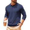 COOFANDY Men Long Sleeve Polo Sweater Knitted Polo Slim Fit Waffle Collared Pullover Sweater(Navy Blue)
