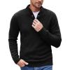 COOFANDY Men Quarter Button Sweater Pullover Cable Knit Henley Mock Neck Sweater(Black)