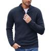 COOFANDY Men Quarter Button Sweater Pullover Cable Knit Henley Mock Neck Sweater(Navy Blue)