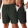 COOFANDY Men’s 2 Pack Workout Gym Shorts 7 Inch / 5 Inch Athletic Shorts Lightweight Casual Jogger Short with Zipper Pockets(Black / Army Green)